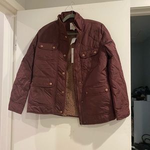 Burgundy quiltrd fleece lined jacket